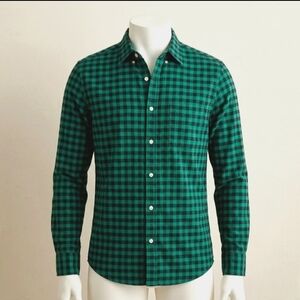 J.Crew Men's Medium Slim Oxford Button-Down Shirt Green Gingham Made in Mauritiu